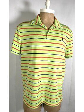 Polo Ralph Lauren Performance Polo Gold Shirt Green Striped Pony Stretch Mens XL
